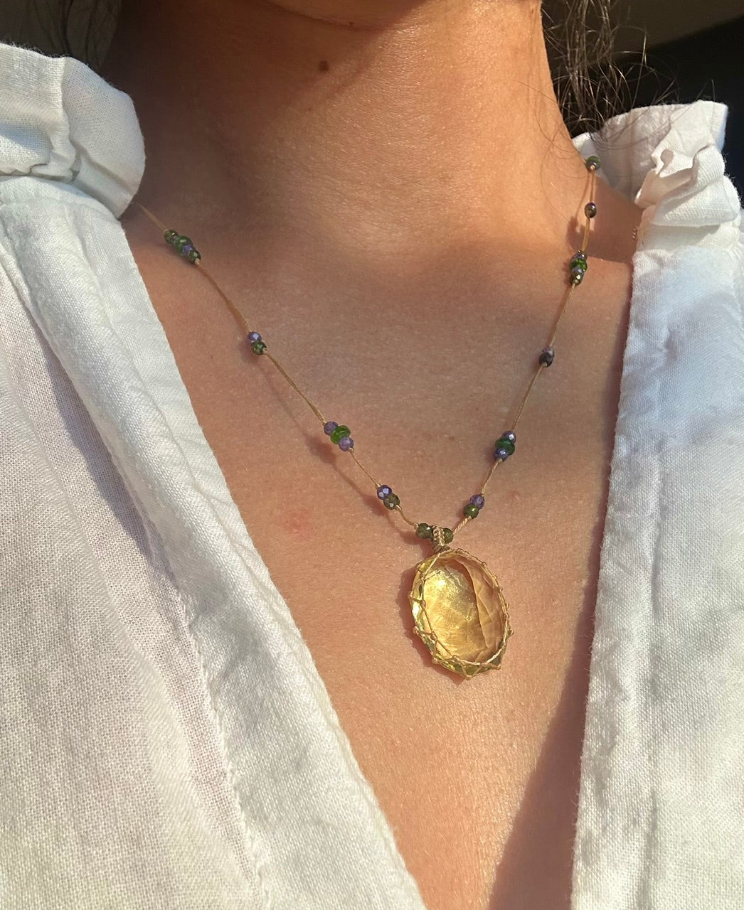 Collier Court Tibétain Lemon Quartz - Sharing