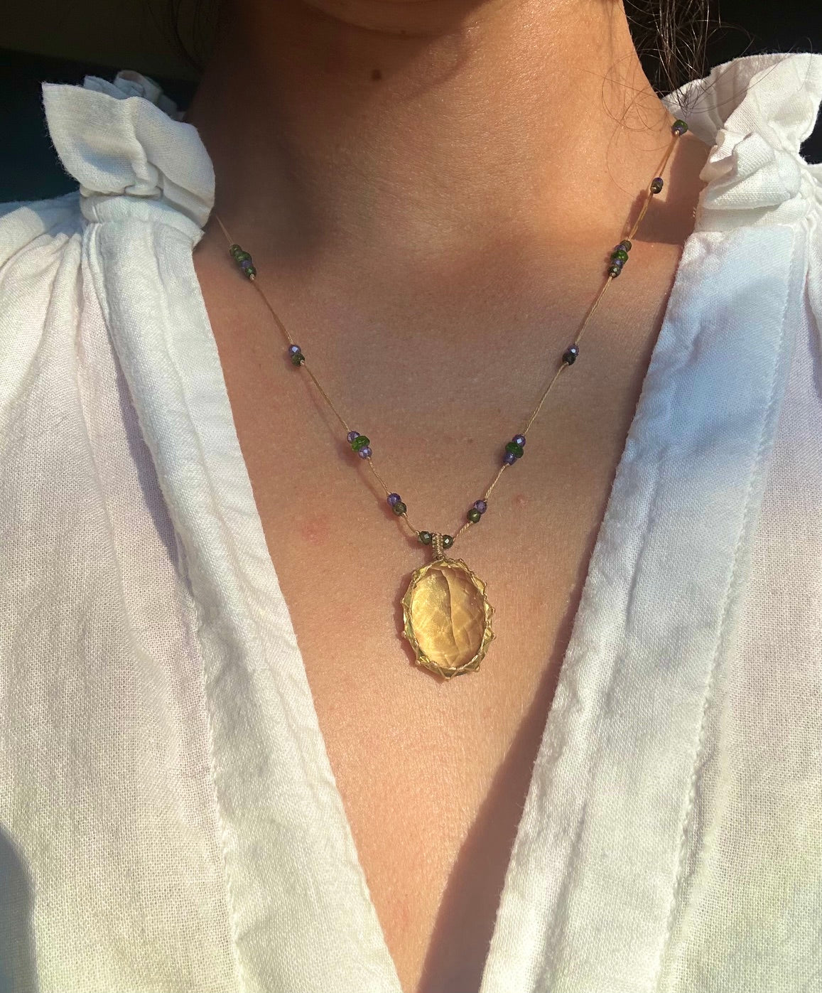 Collier Court Tibétain Lemon Quartz - Sharing