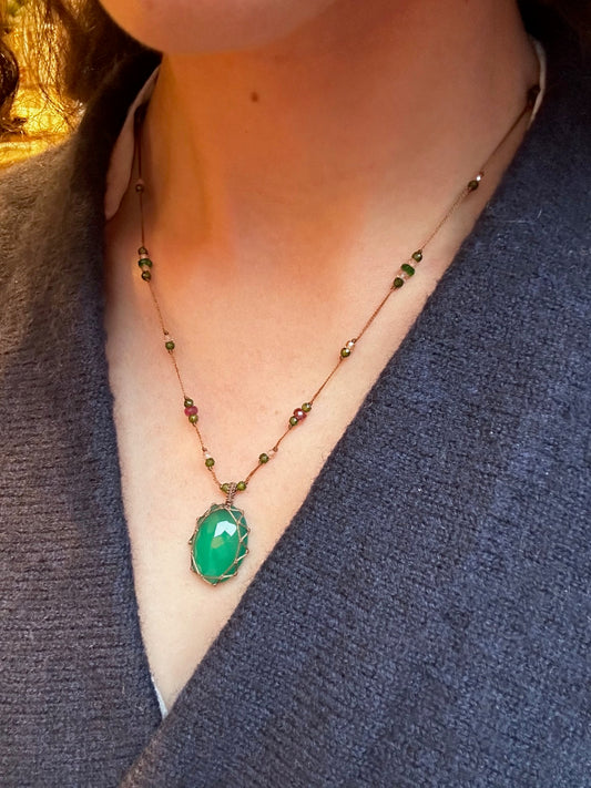 Collier Court Tibétain Onyx Vert - Sharing
