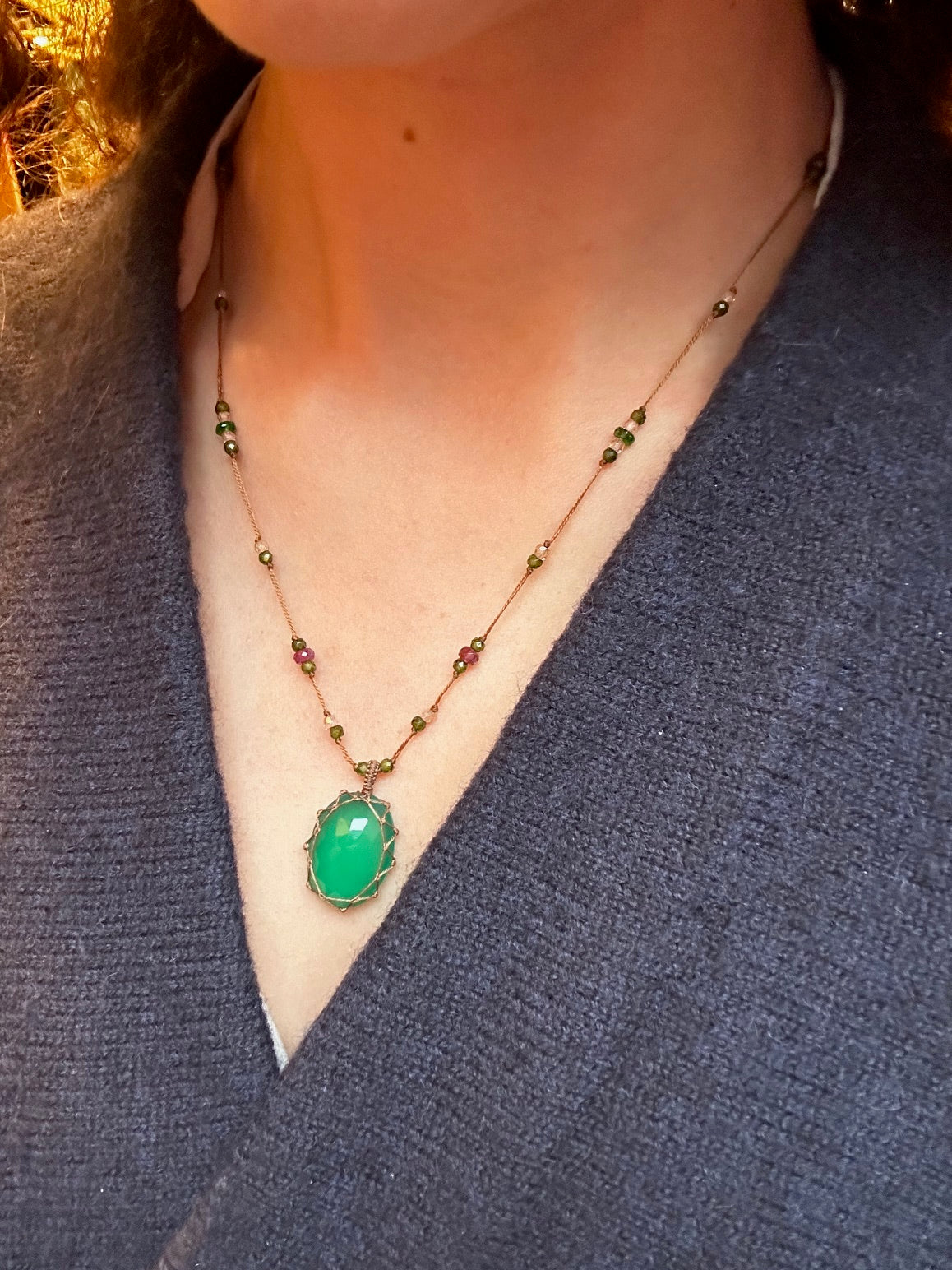 Collier Court Tibétain Onyx Vert - Sharing