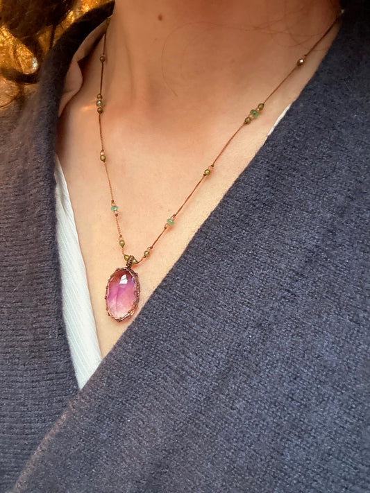 Collier Court Tibétain Améthyste Violette Fil Brun - Sharing