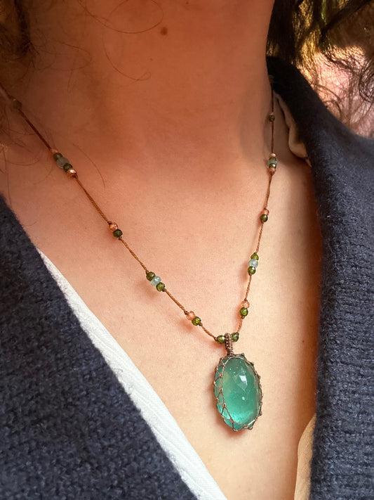 Collier Court Tibétain Ancient Roman Glass (Rare) - Sharing