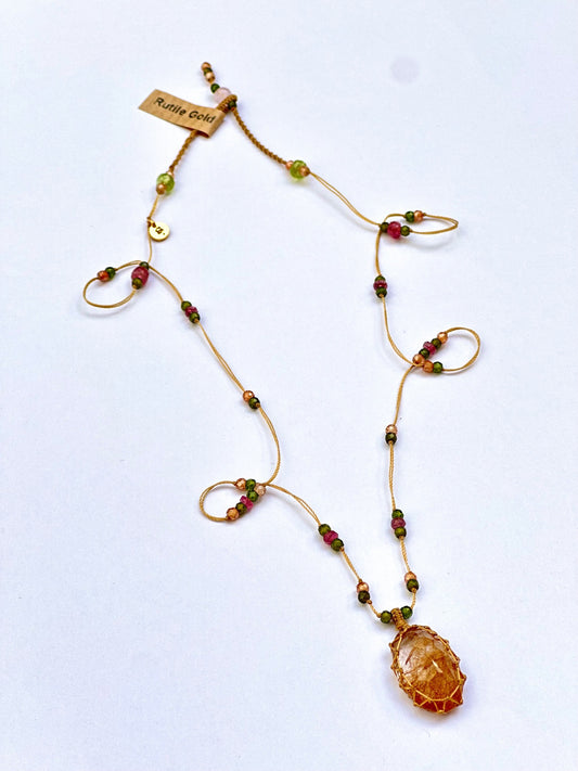 Collier Court Tibétain Quartz Rutile Or - Sharing