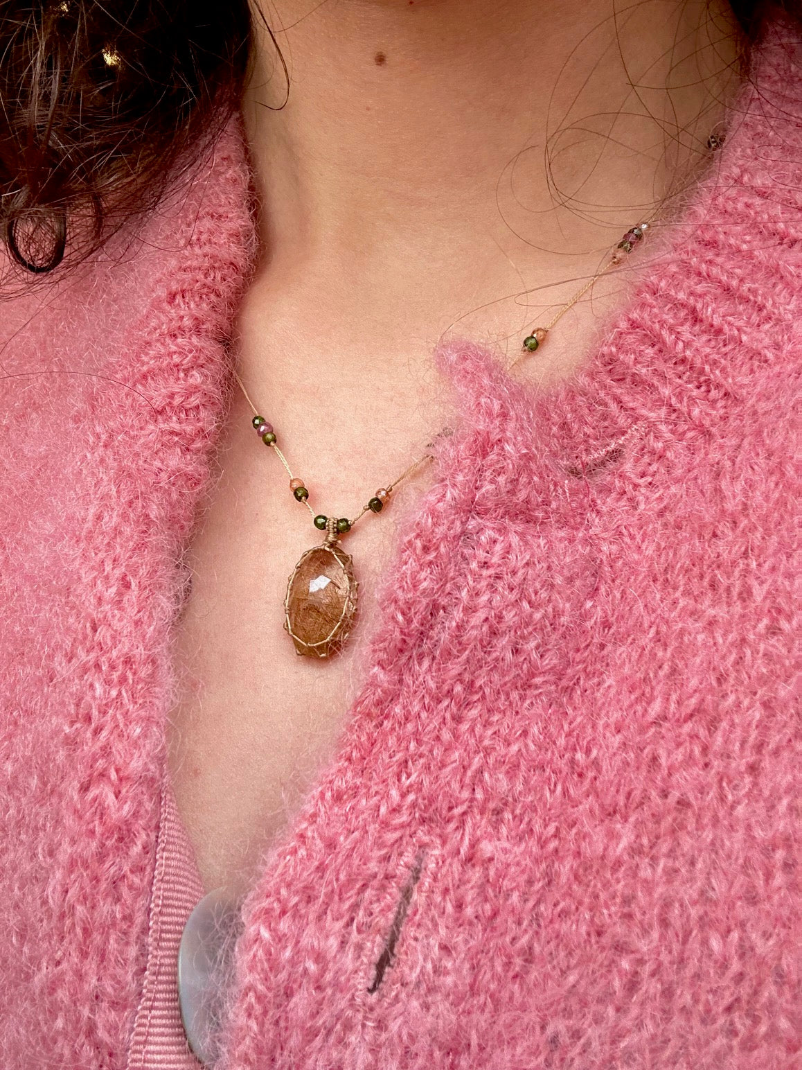 Collier Court Tibétain Quartz Rutile Or - Sharing