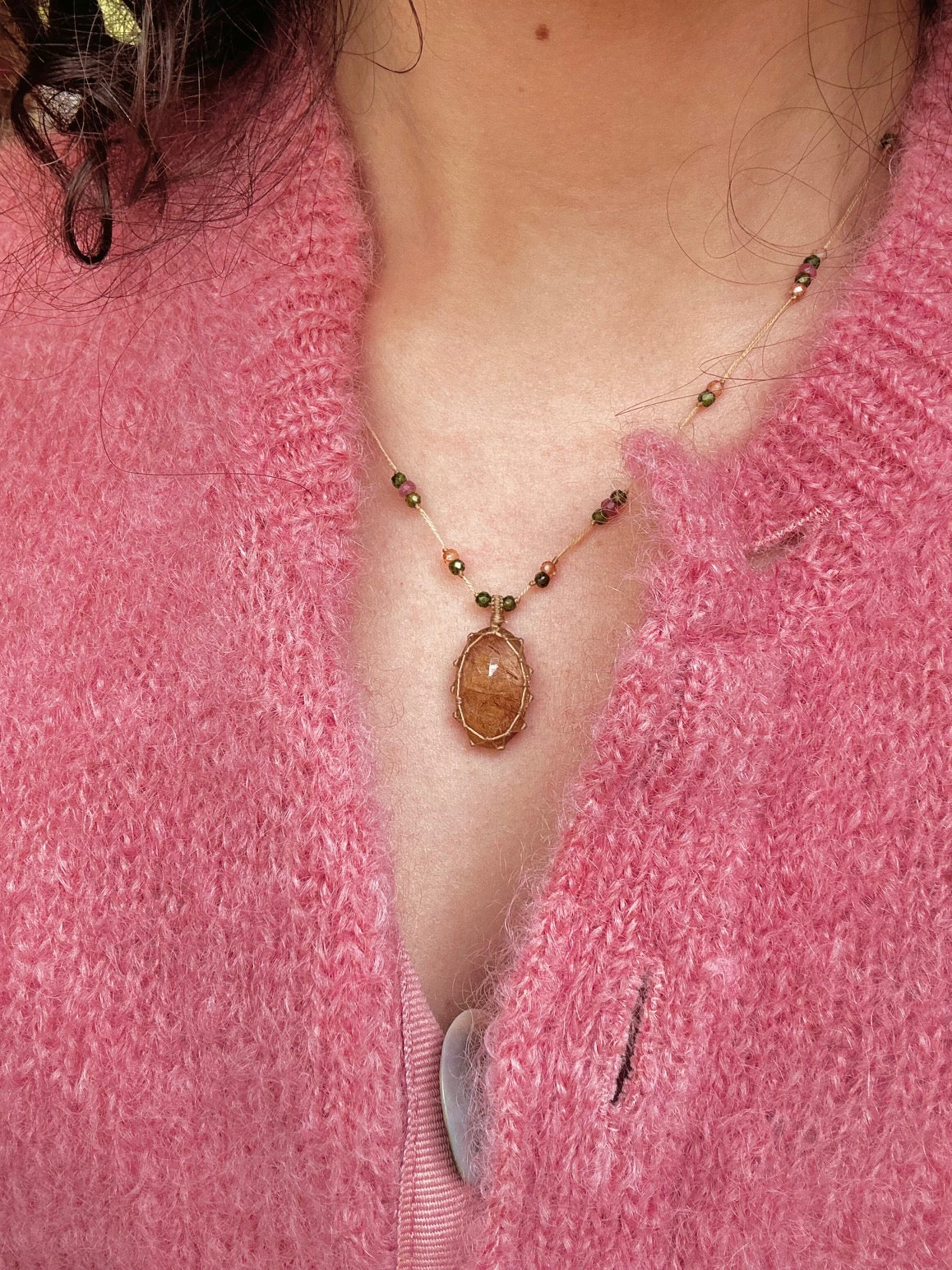 Collier Court Tibétain Quartz Rutile Or - Sharing