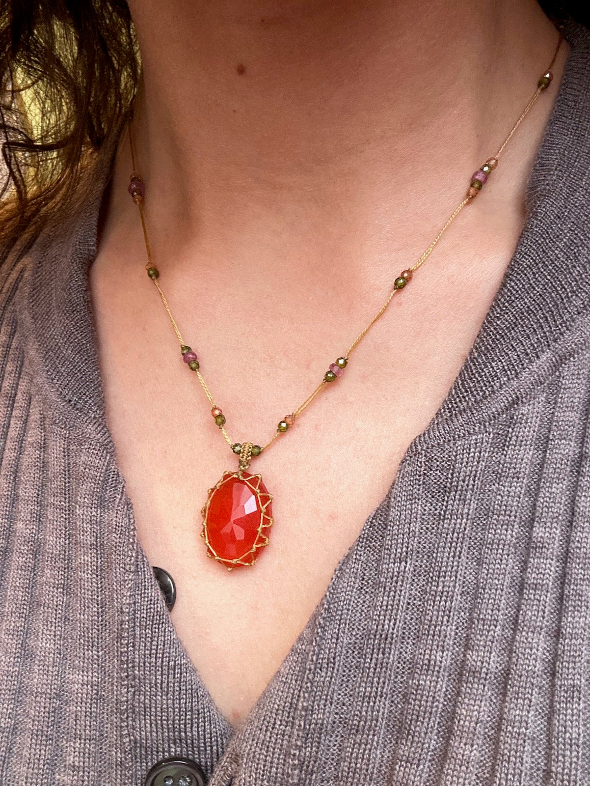 Collier Court Tibétain Onyx Orange - Sharing