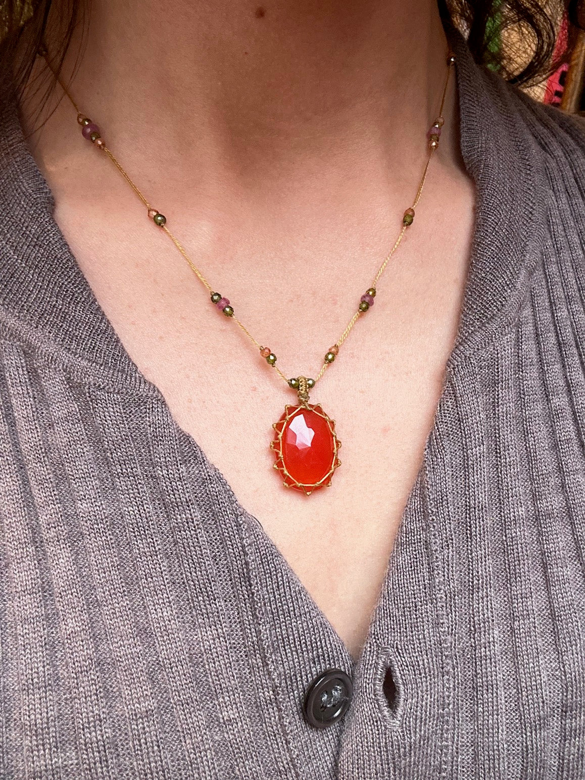 Collier Court Tibétain Onyx Orange - Sharing