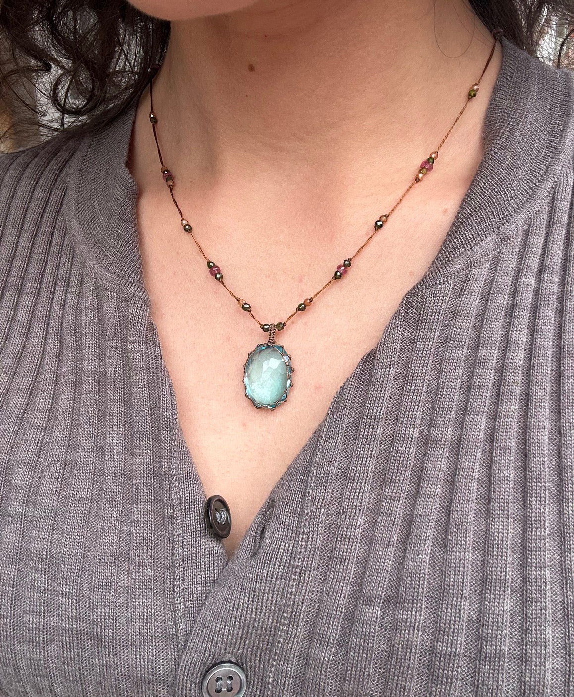 Collier Court Tibétain Crystal Quartz Dublet Bleu - Sharing