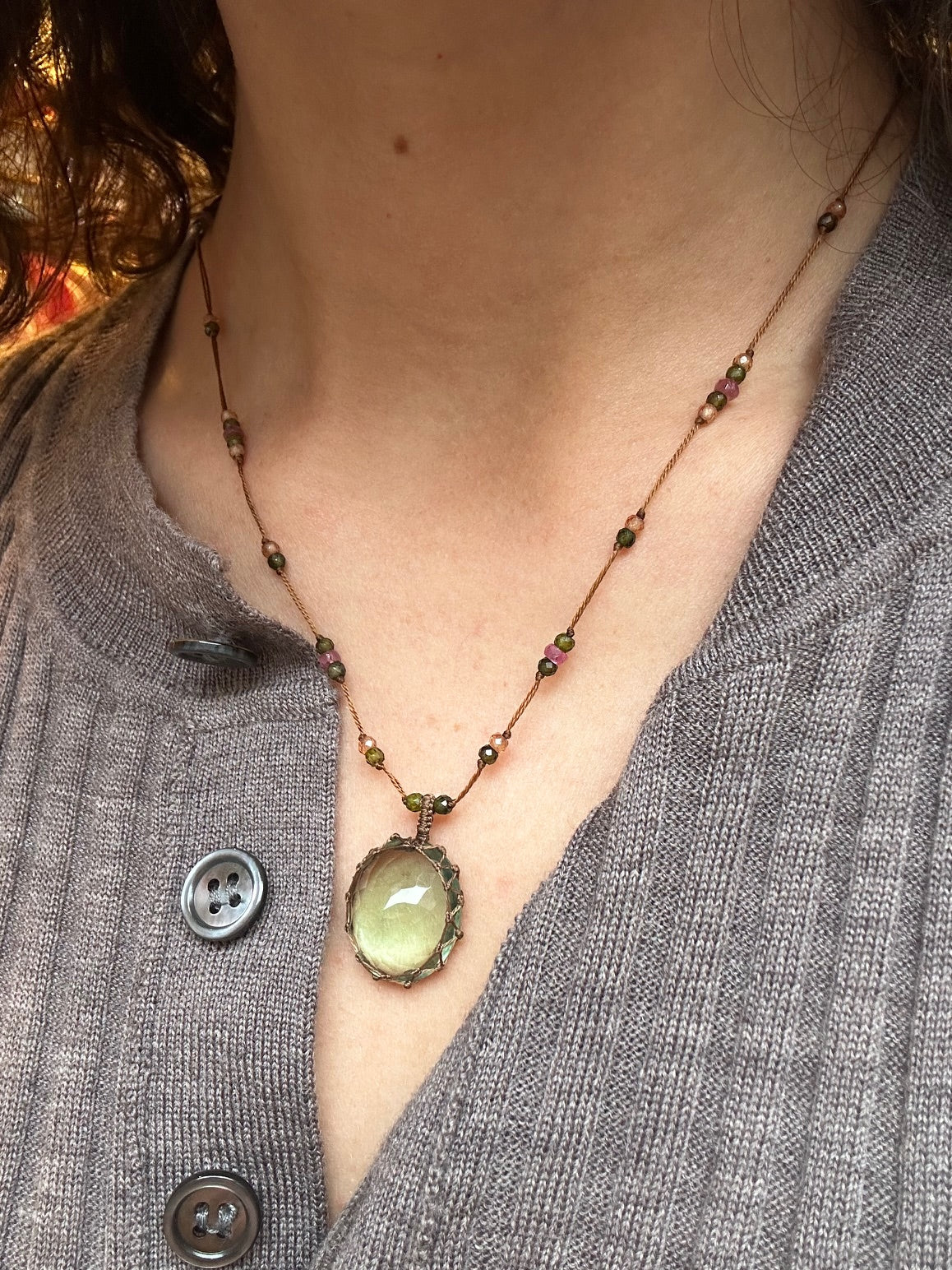 Collier Court Tibétain Fluorite Verte (Rare) - Sharing