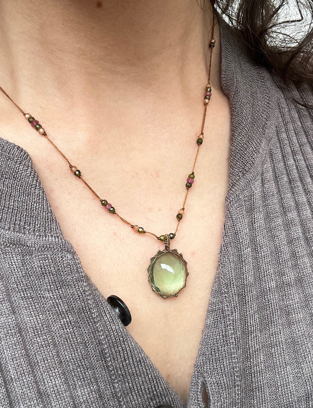 Collier Court Tibétain Fluorite Verte (Rare) - Sharing