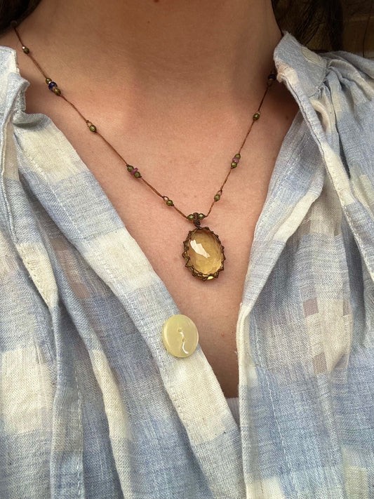 Collier Court Tibétain Lemon Quartz Fil Brun - Sharing