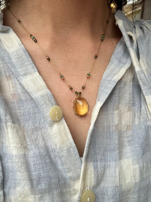 Collier Court Tibétain Citrine Fil Doré - Sharing