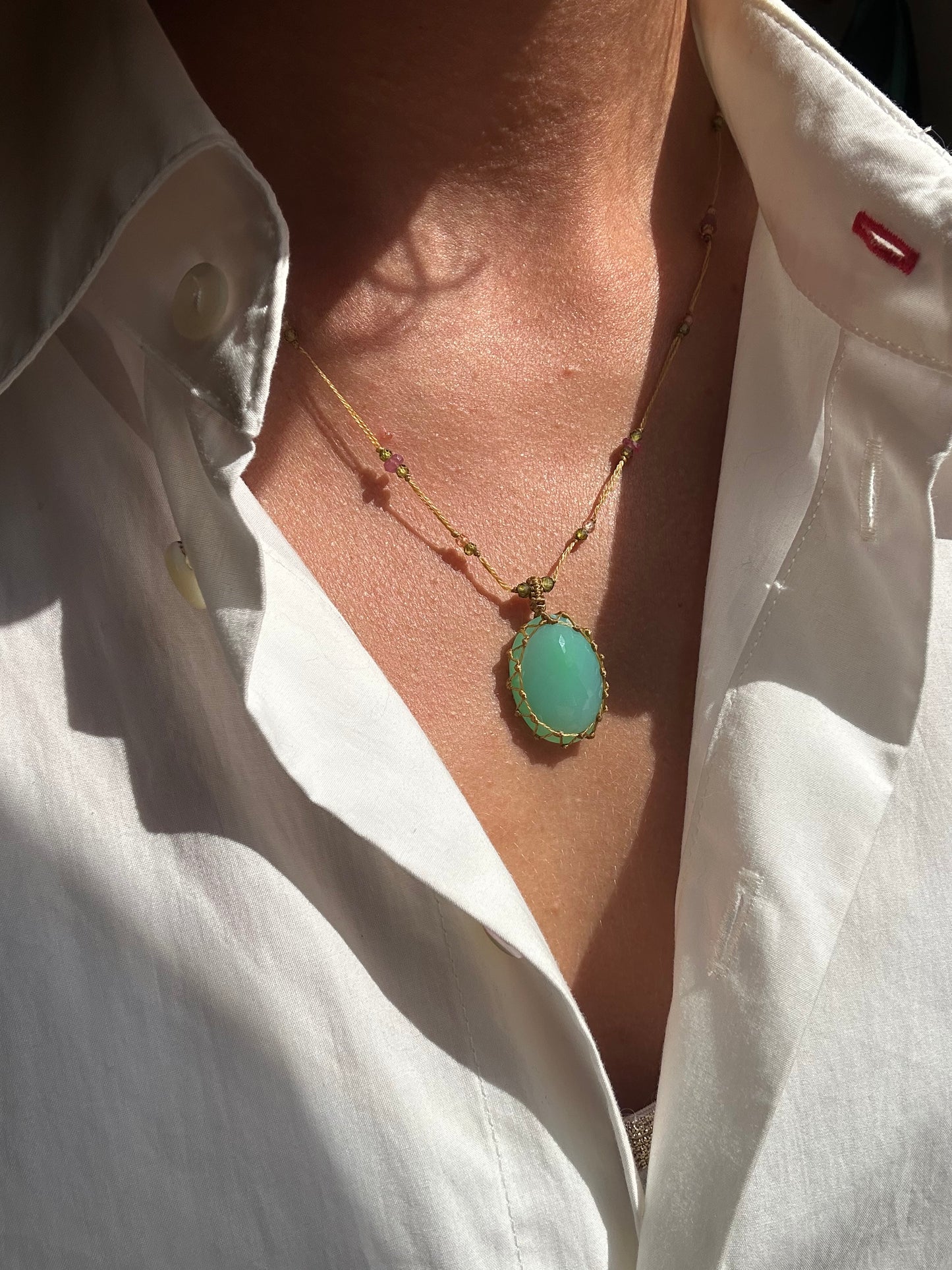 Collier Court Tibétain Chrysoprase - Sharing