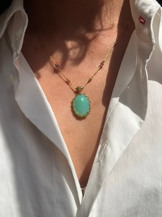 Collier Court Tibétain Chrysoprase - Sharing
