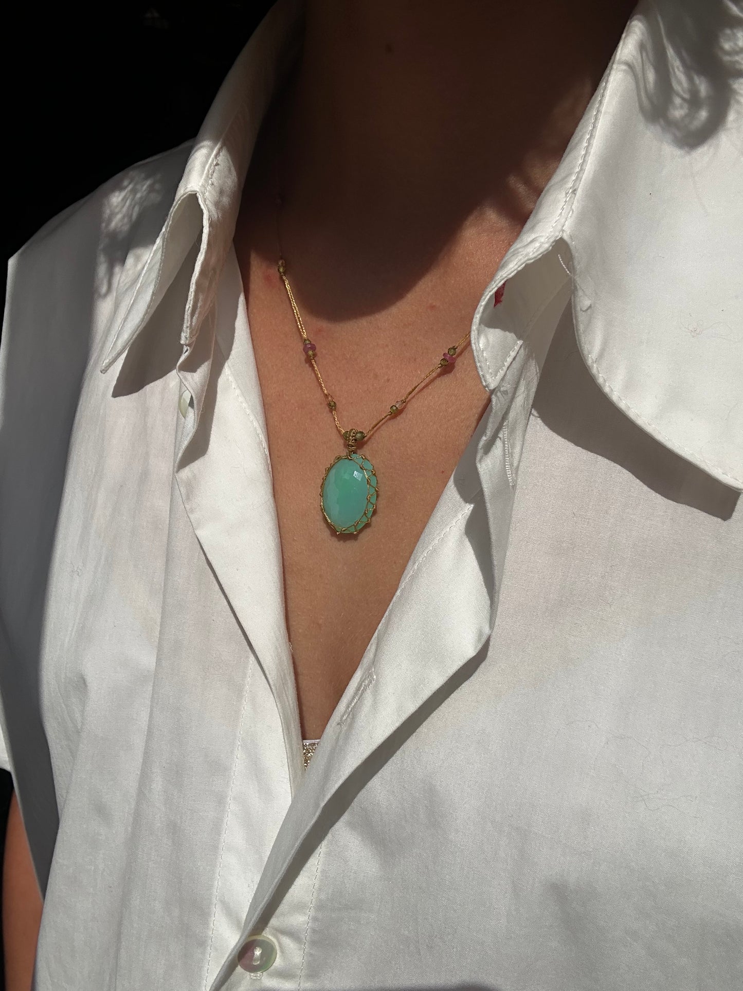 Collier Court Tibétain Chrysoprase - Sharing