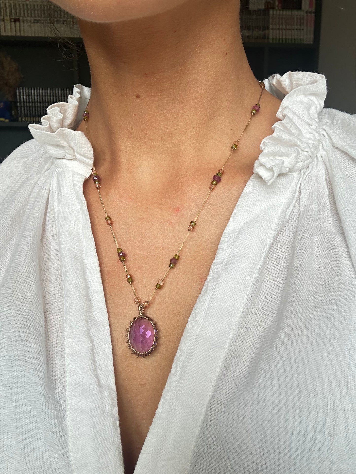 Collier Court Tibétain Améthyste Violette Fil Doré 2 - Sharing