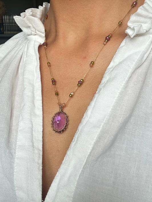 Collier Court Tibétain Améthyste Violette Fil Doré 2 - Sharing
