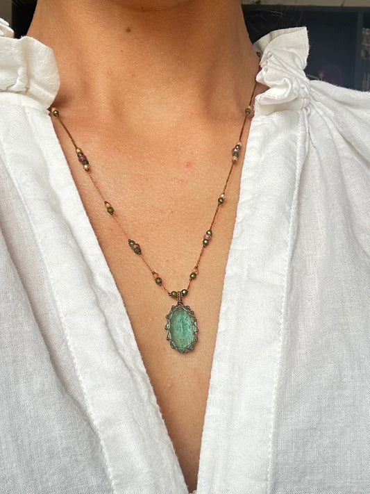 Collier Court Tibétain Ancient Roman Glass Fil Brun (Rare) - Sharing