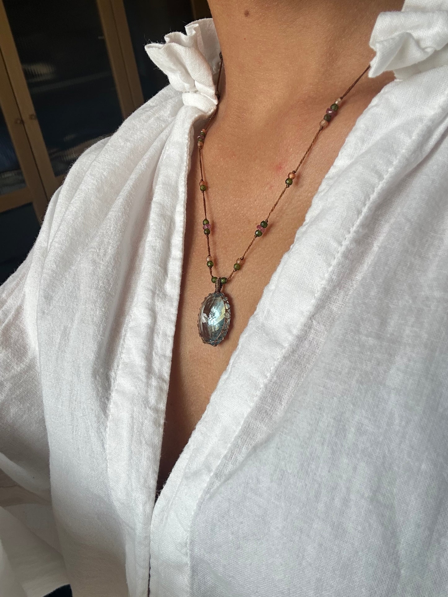 Collier Court Tibétain Topaze Bleue (Rare) - Sharing