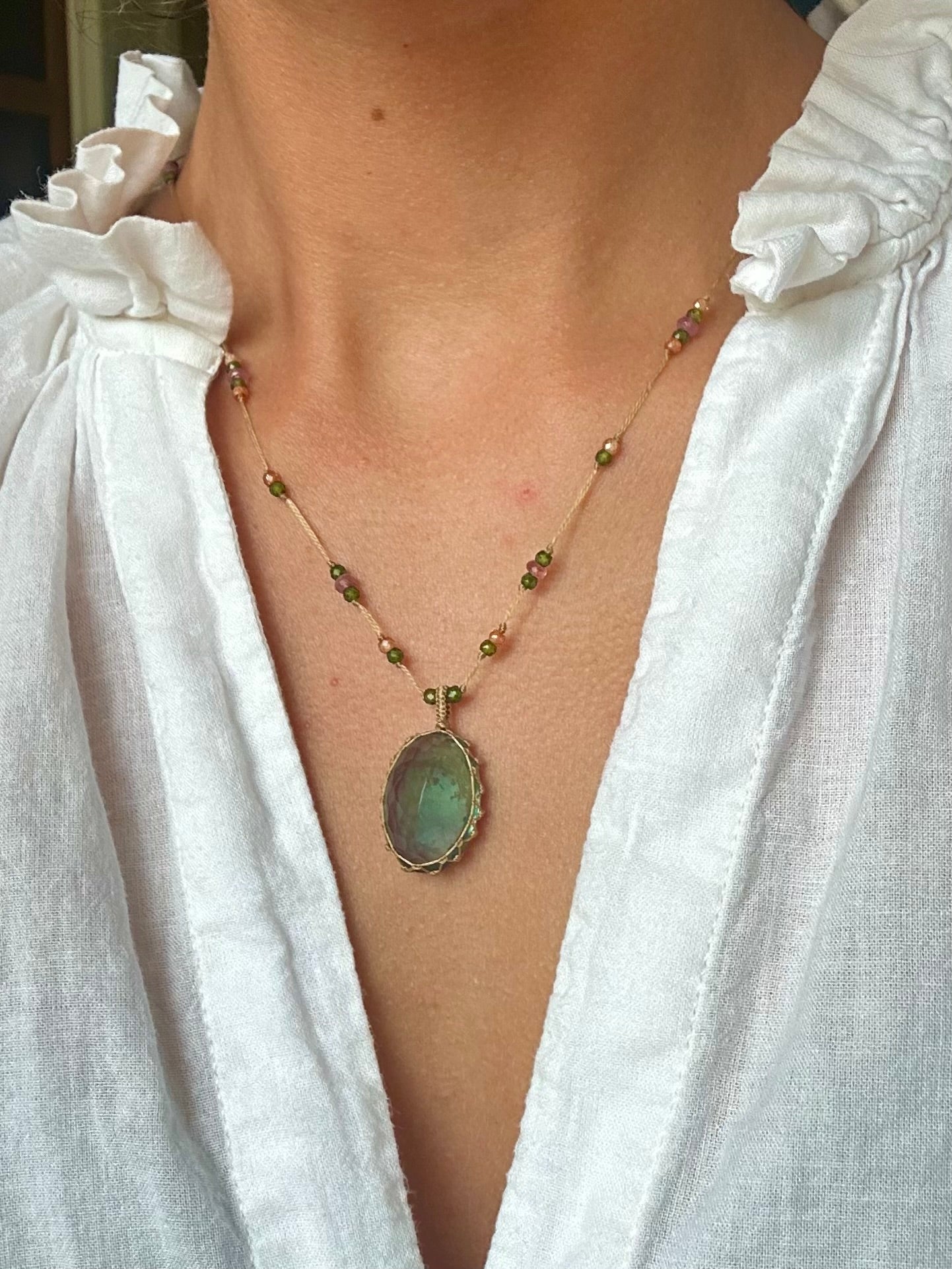 Collier Court Tibétain Fluorite Bleue (Rare) - Sharing