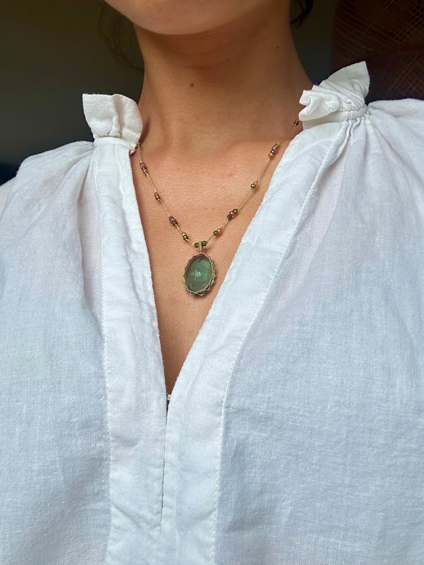 Collier Court Tibétain Fluorite Bleue (Rare) - Sharing