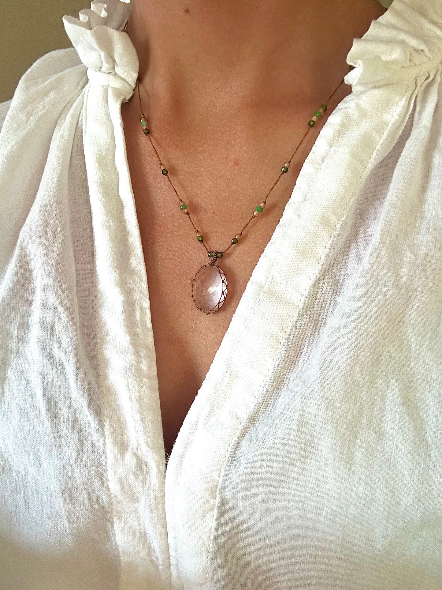 Collier Court Tibétain Quartz Rose - Sharing