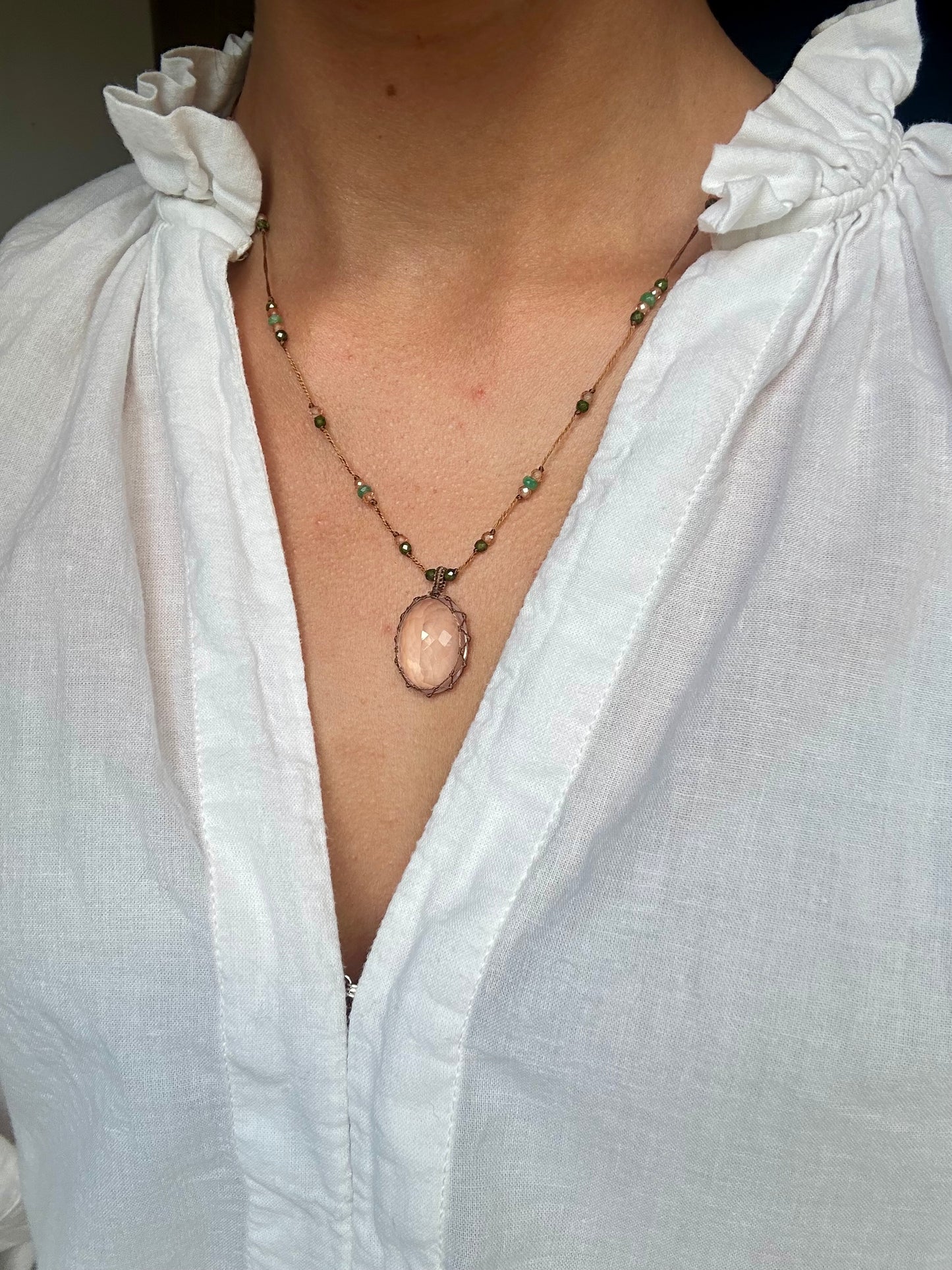 Collier Court Tibétain Quartz Rose - Sharing