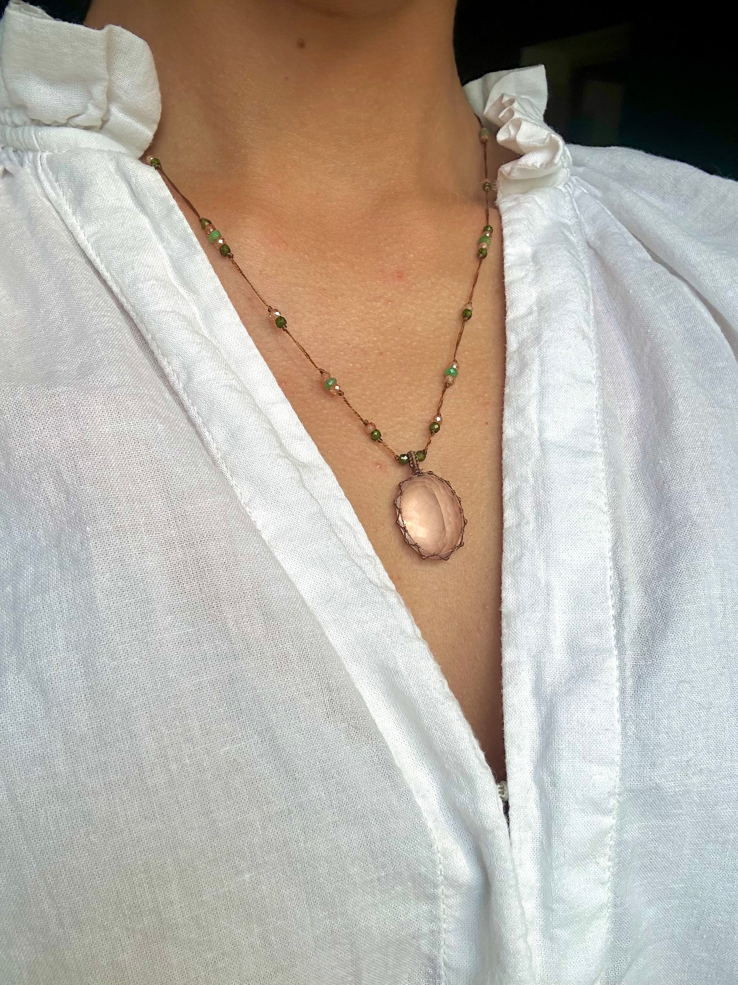 Collier Court Tibétain Quartz Rose - Sharing