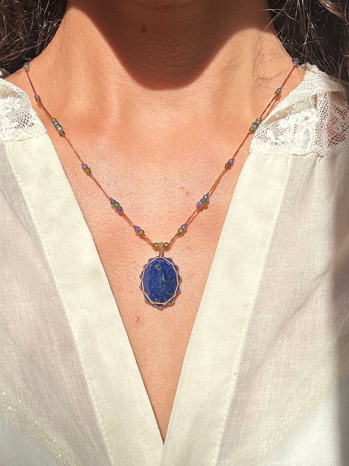 Collier Court Tibétain Lapis Lazuli - Sharing