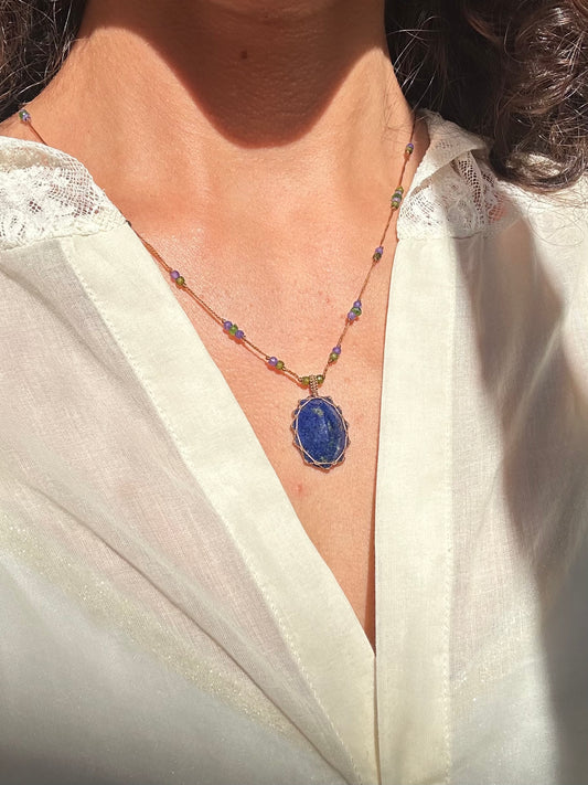 Collier Court Tibétain Lapis Lazuli - Sharing