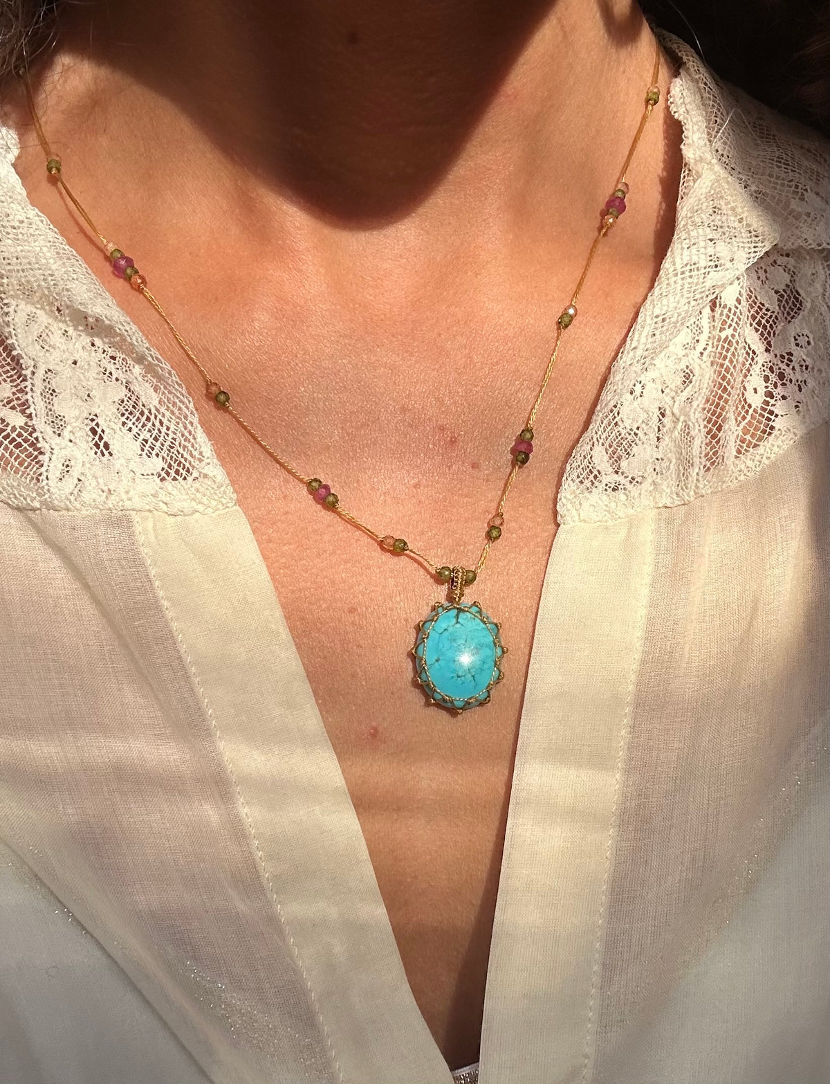 Collier Court Tibétain Turquoise - Sharing