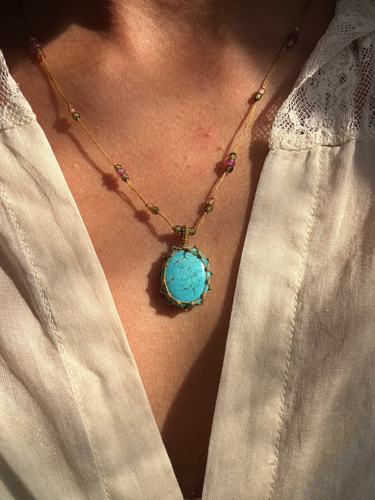 Collier Court Tibétain Turquoise - Sharing