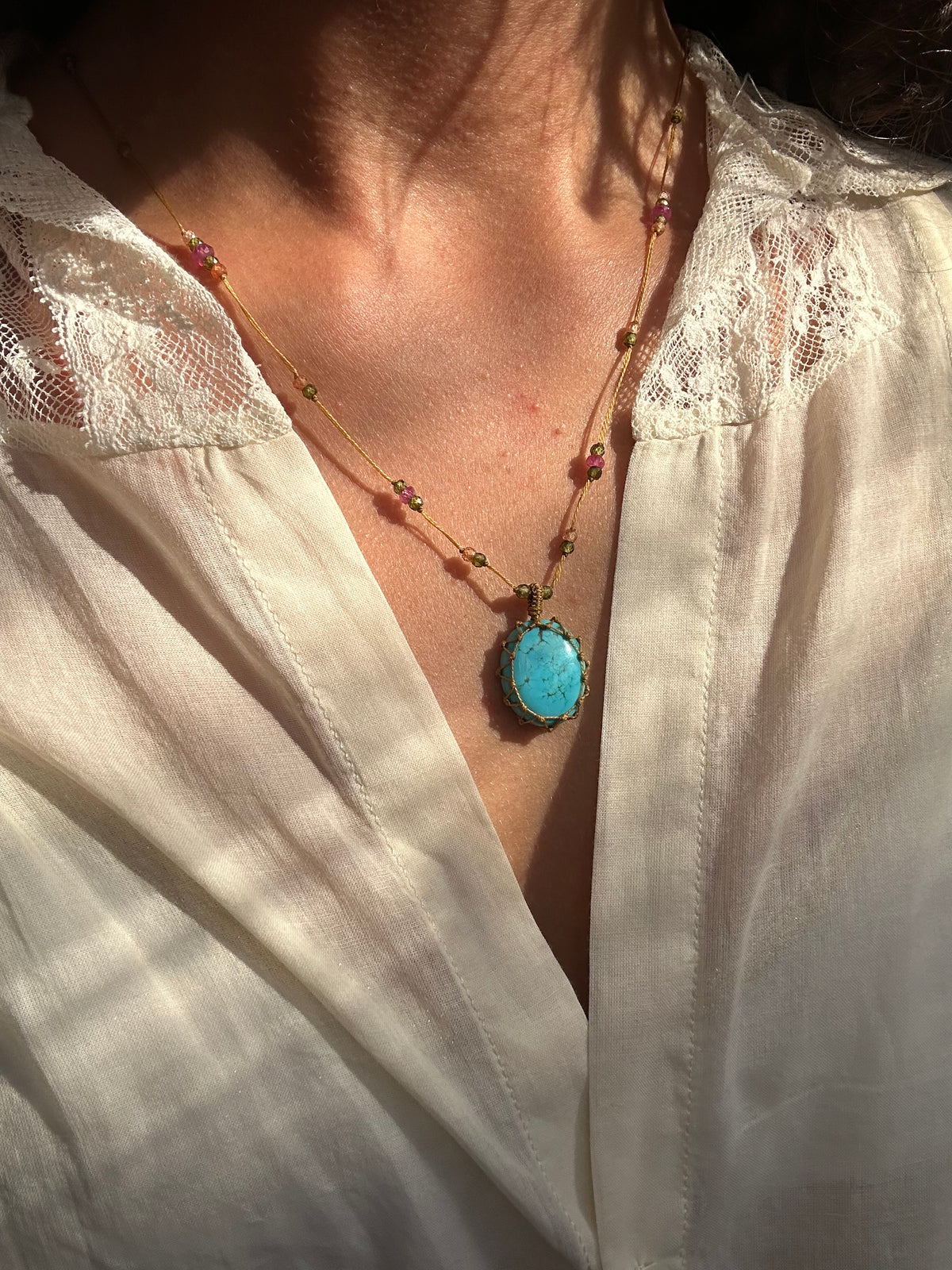 Collier Court Tibétain Turquoise - Sharing