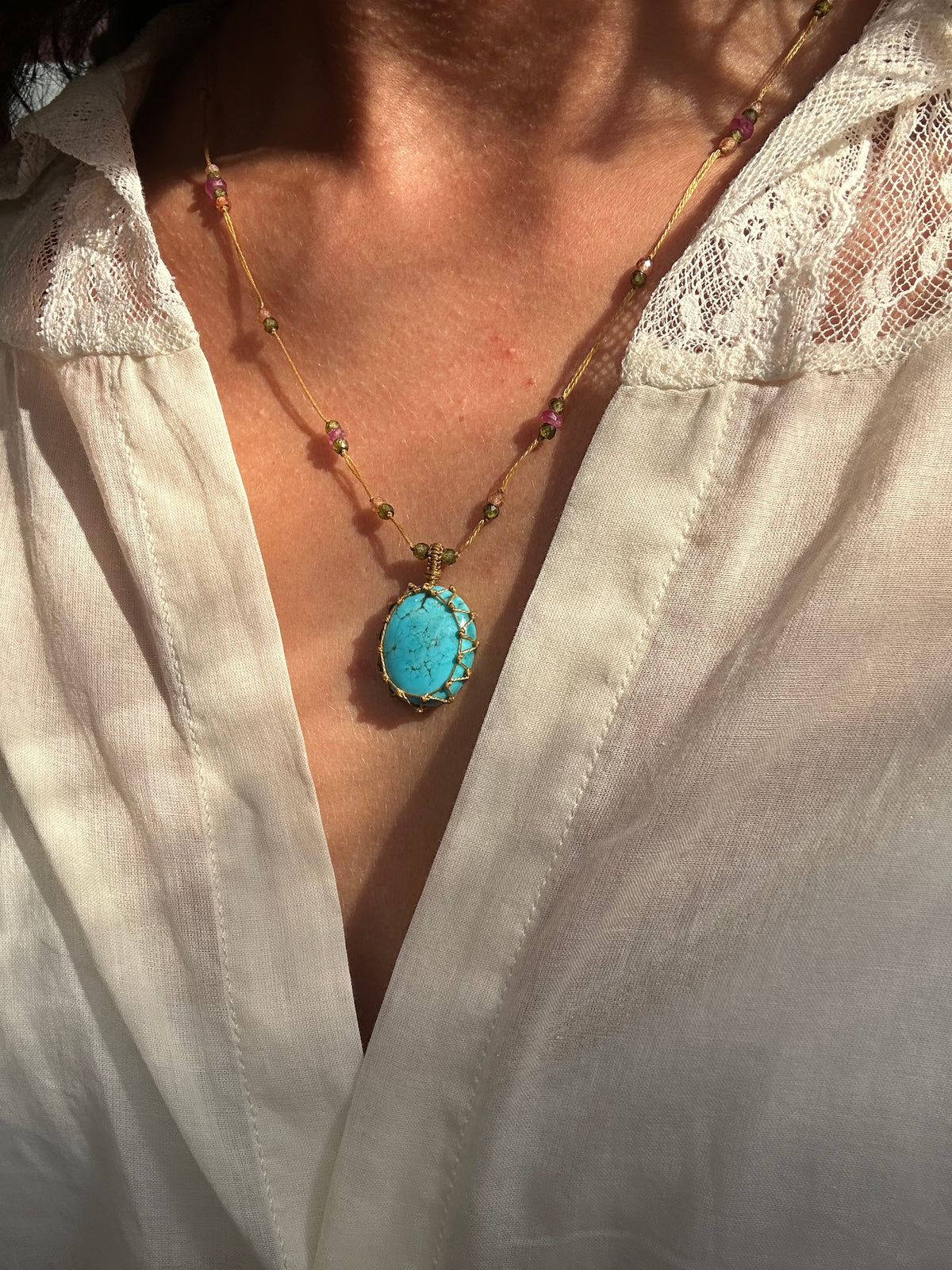 Collier Court Tibétain Turquoise - Sharing