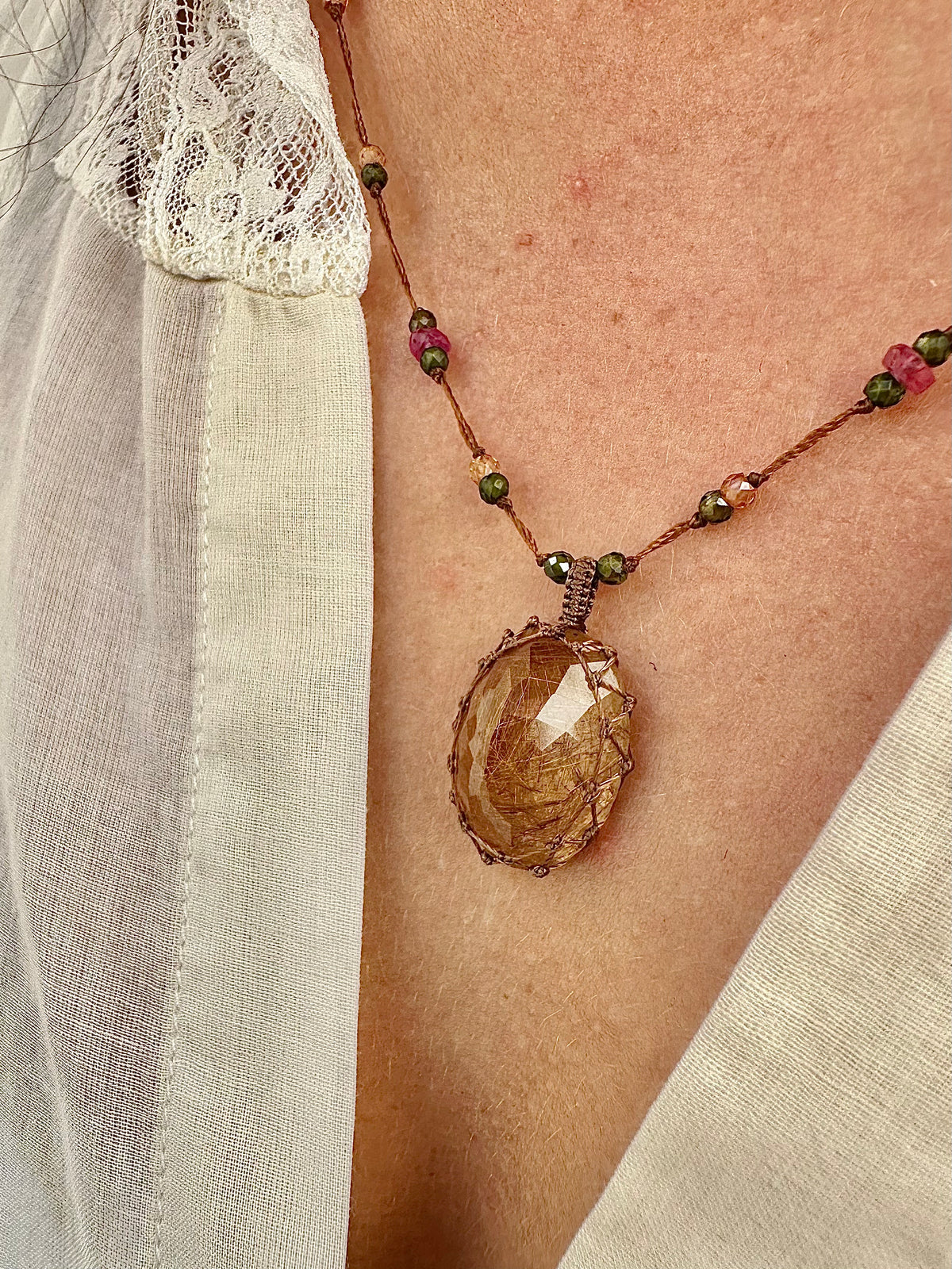 Collier Court Tibétain Quartz Rutile Copper - Sharing