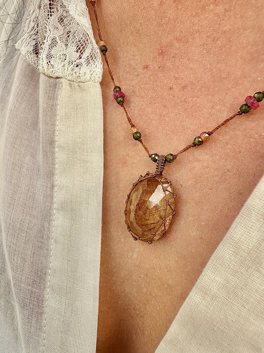 Collier Court Tibétain Quartz Rutile Copper - Sharing