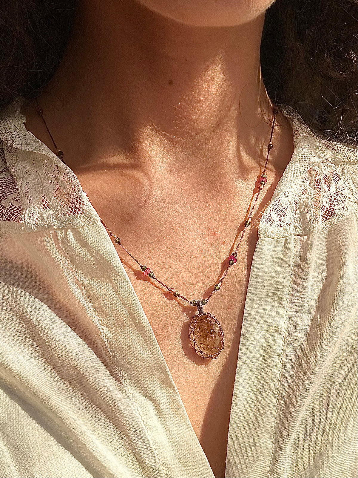 Collier Court Tibétain Quartz Rutile Copper - Sharing