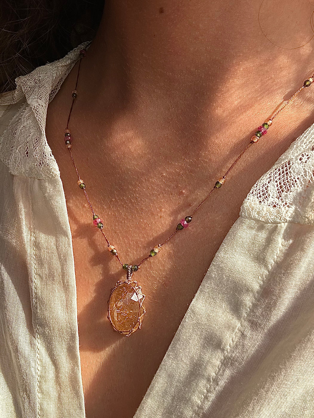 Collier Court Tibétain Quartz Rutile Copper - Sharing