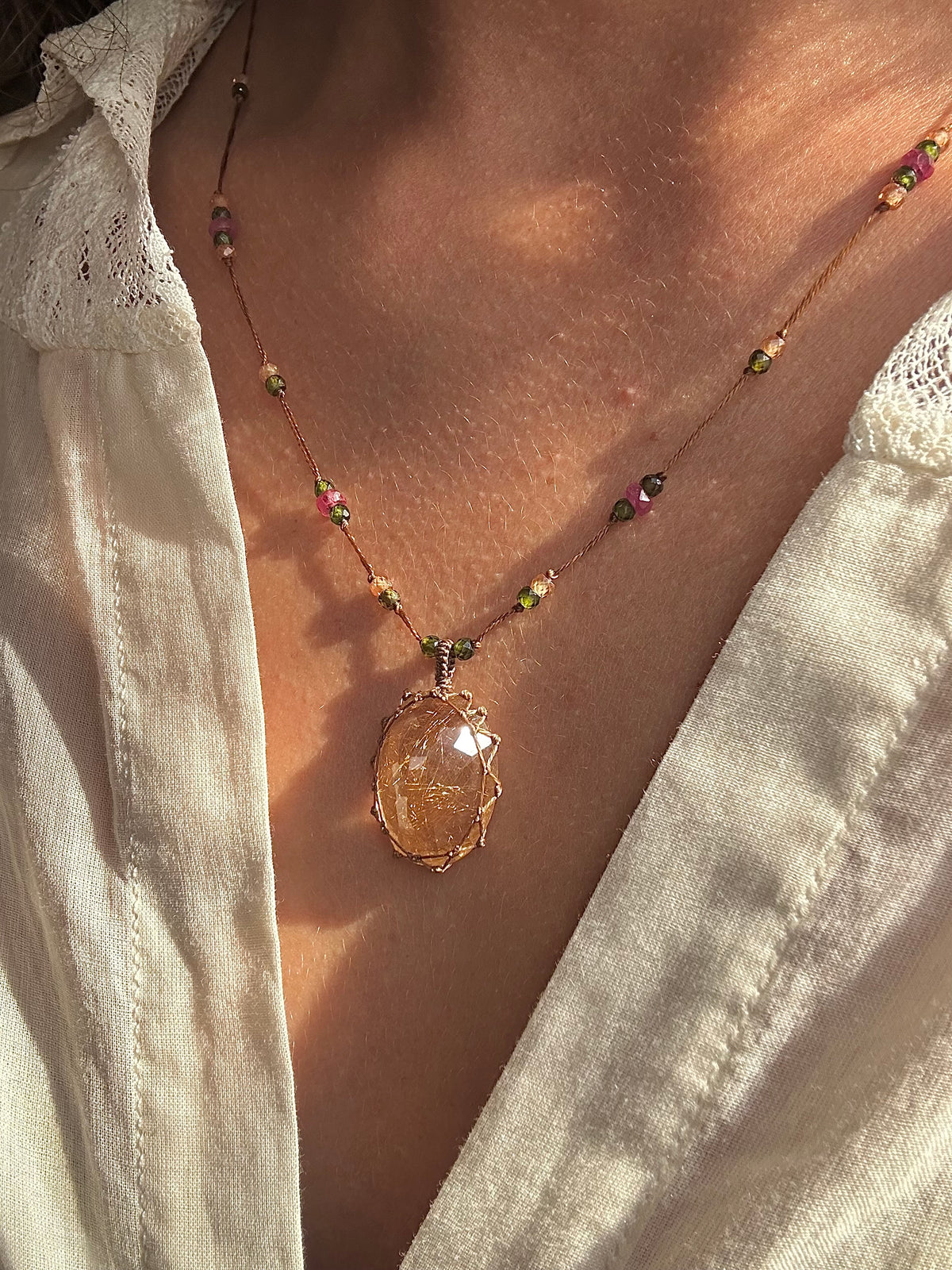 Collier Court Tibétain Quartz Rutile Copper - Sharing