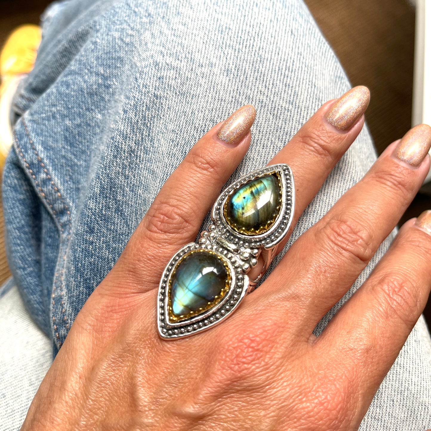 Bague Argent Double Labradorite - Jalan Jalan