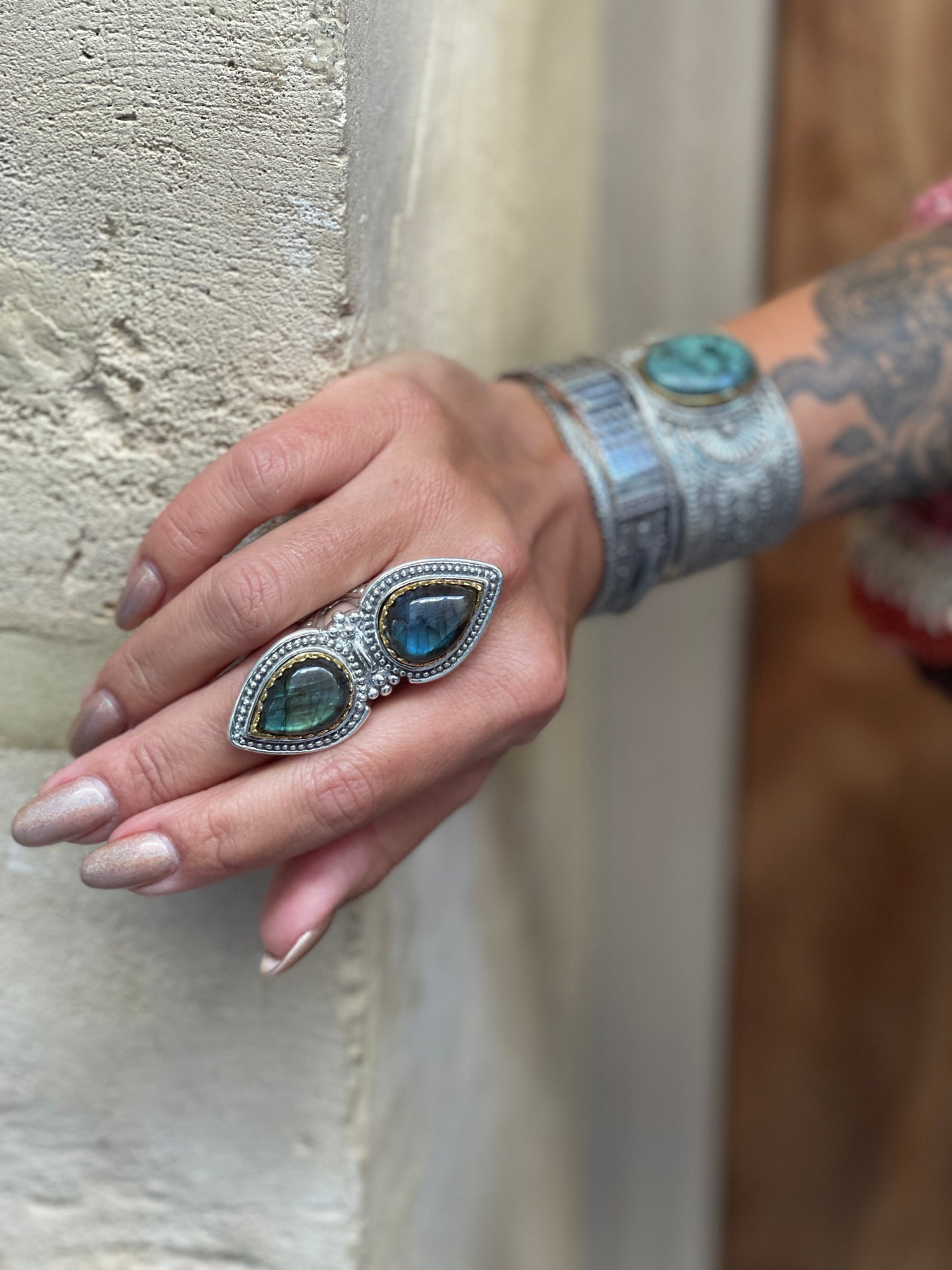 Bague Argent Double Labradorite - Jalan Jalan