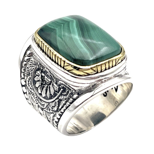 Bague Argent et Malachite - Jalan Jalan