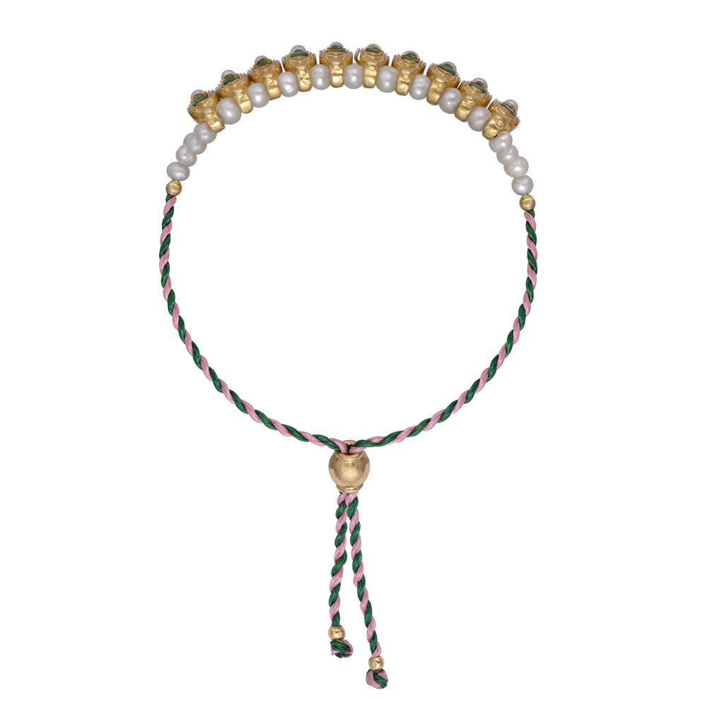 Bracelet ajustable bicolore avec onyx et perles