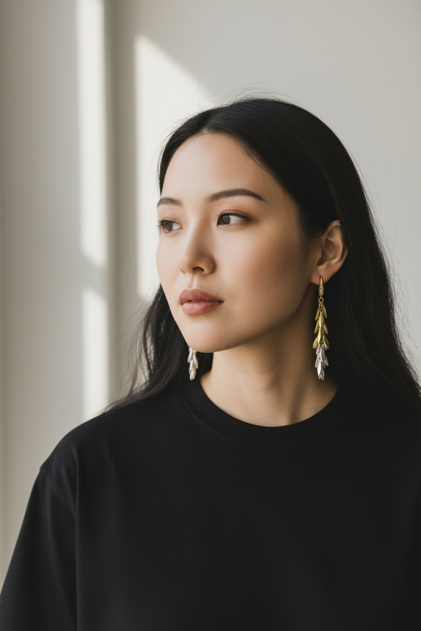 Boucles d'Oreilles Épi Mi-Longues Argent/Or - Hanka ïn