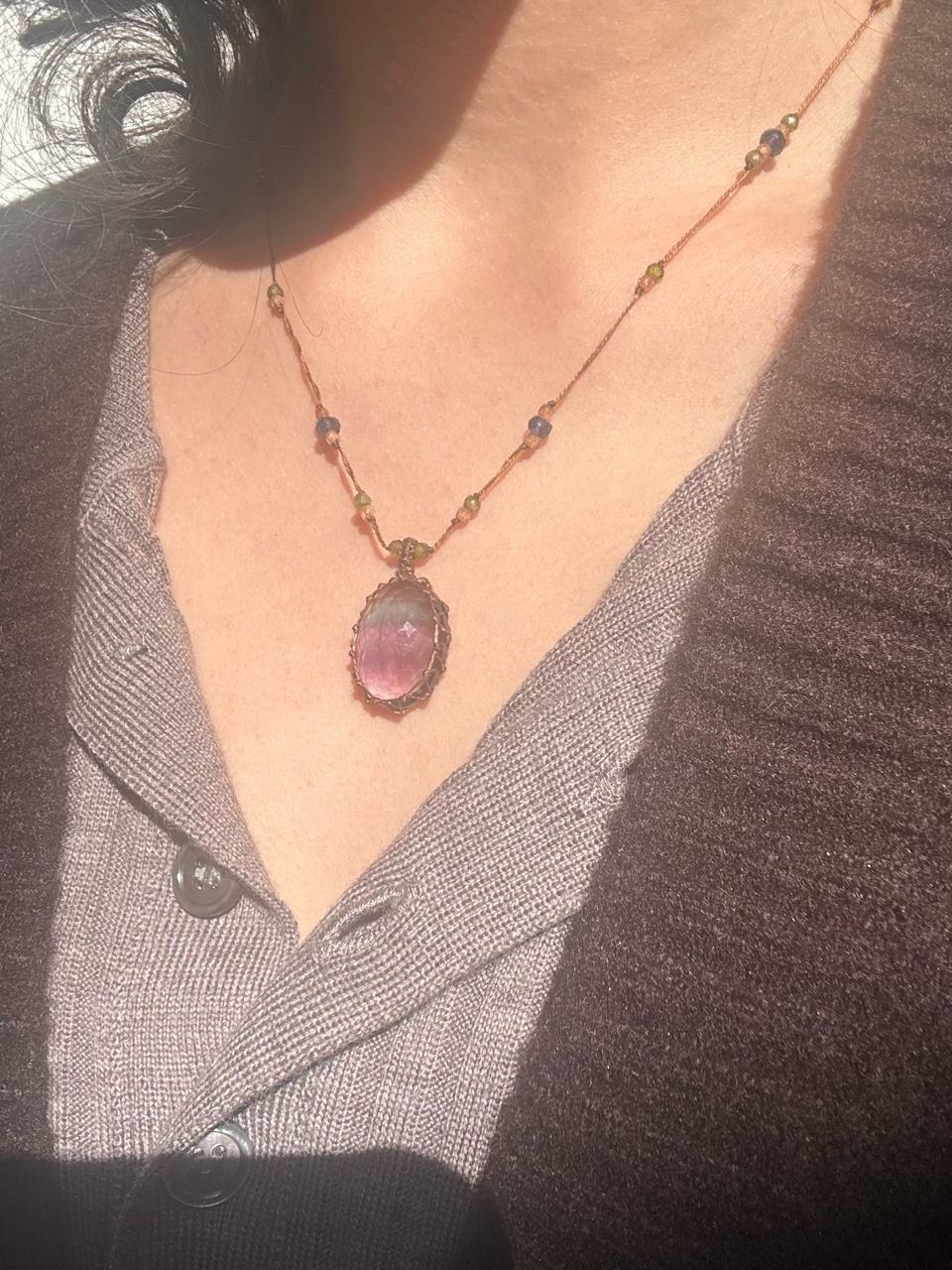 Collier Court Tibétain Fluorite Rainbow 2 (Rare) - Sharing