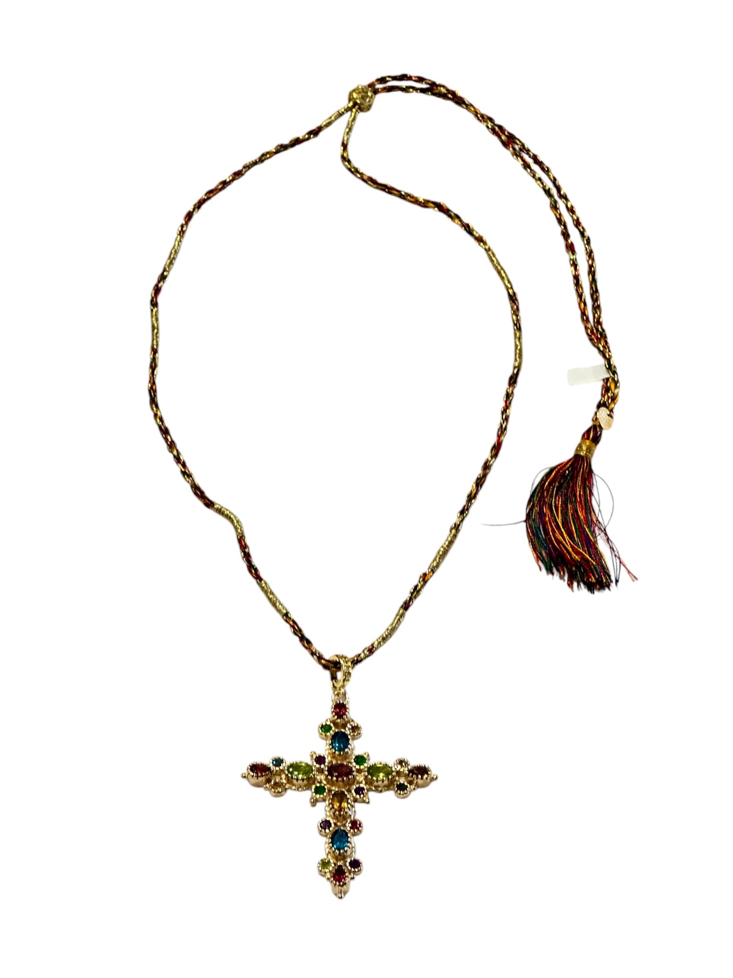 Collier Croix Grenade Tourmalines Multicolores Fil de Soie - Room Service
