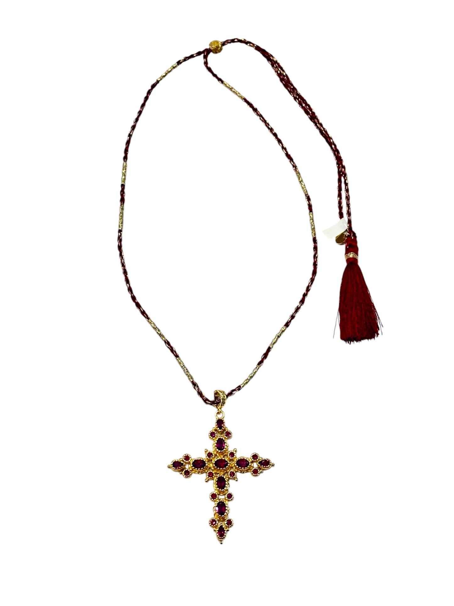 Collier Croix Grenade Grenat Rhodolite Fil de Soie - Room Service