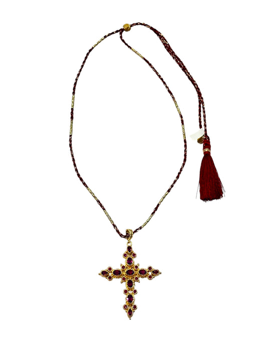 Collier Croix Grenade Grenat Rhodolite Fil de Soie - Room Service