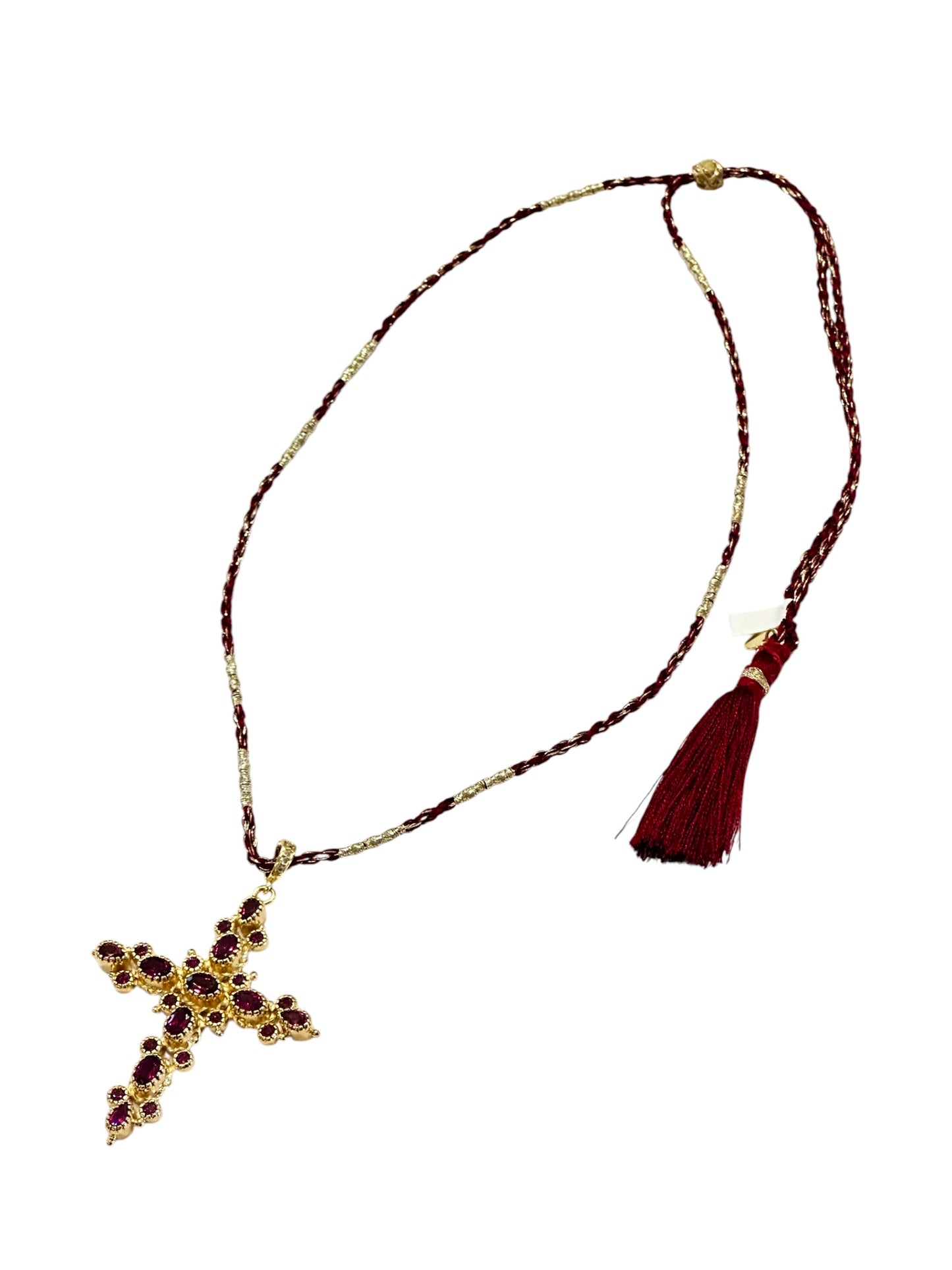 Collier Croix Grenade Grenat Rhodolite Fil de Soie - Room Service