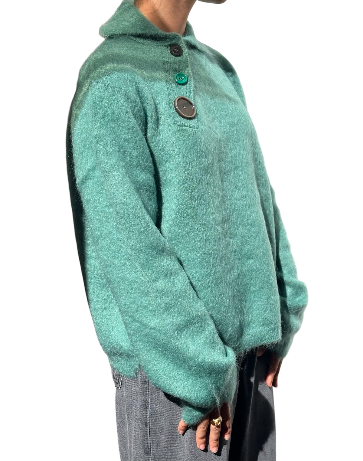Polo Brushed Mohair w/ Mixed Buttons Emerald - Phisique du Role